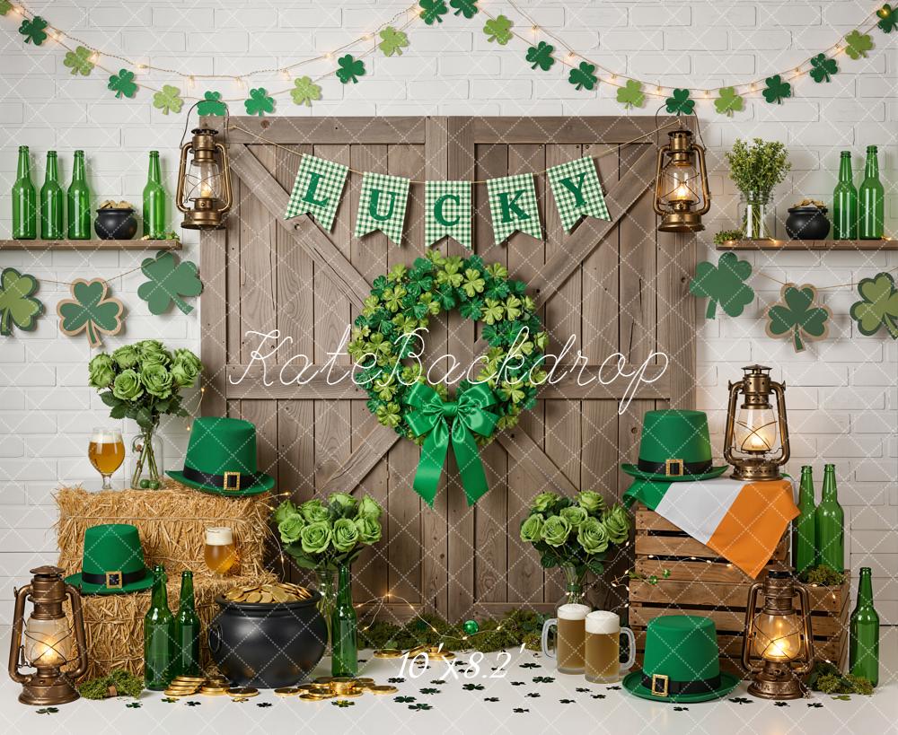 Kate St Patrick's Day Shamrock Lantern Rustic Backdrop Designed by Emetselch - Image 6