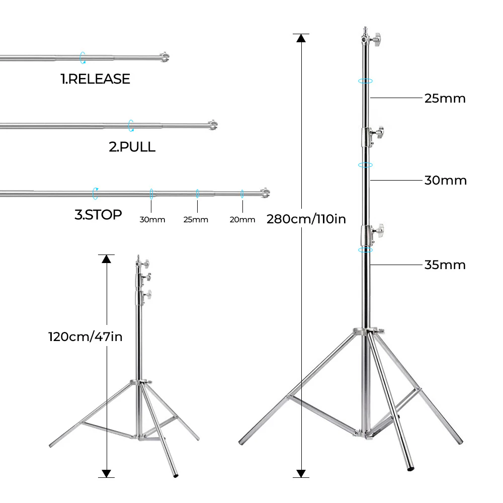 Kate Stainless Steel Adjustable Retractable Background Stand for Photography - Image 4
