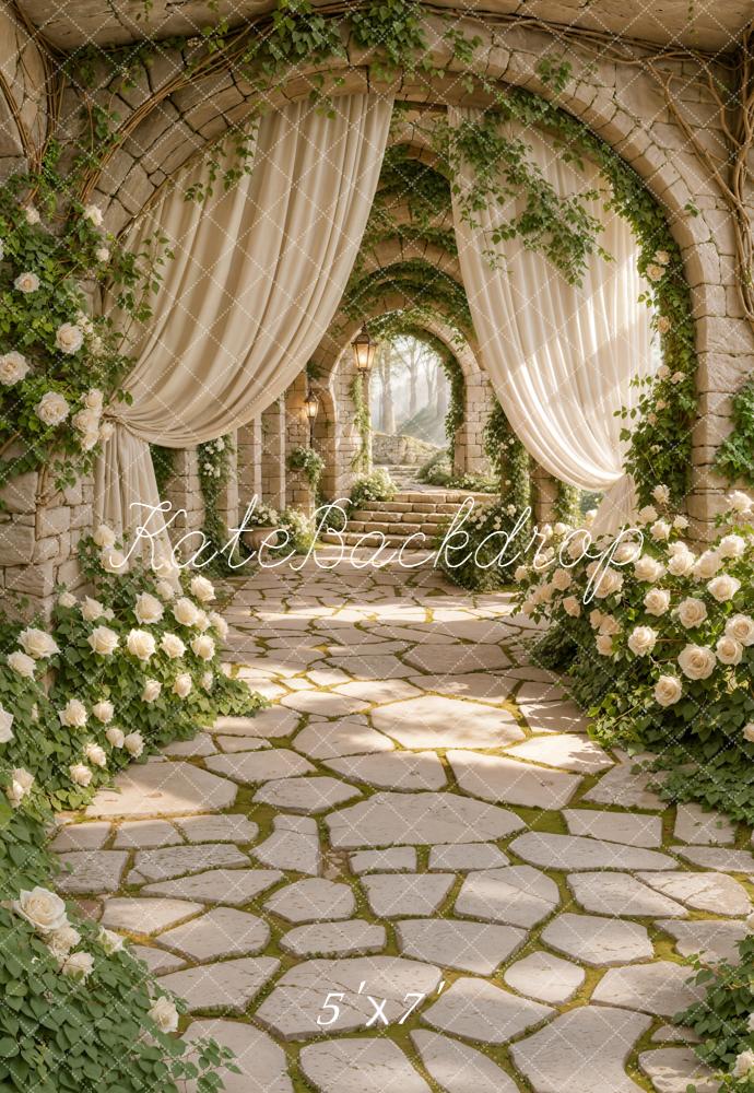 Kate Spring Archway White Roses Curtains Backdrop Designed by Emetselch - Image 2