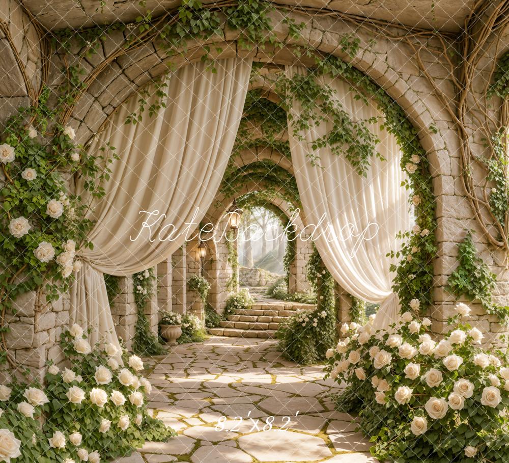 Kate Spring Archway White Roses Curtains Backdrop Designed by Emetselch - Image 8