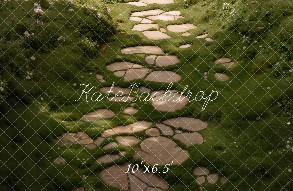 Kate Stone Path Green Grass Floor Fleece Backdrop Designed by Kate Image - Image 2