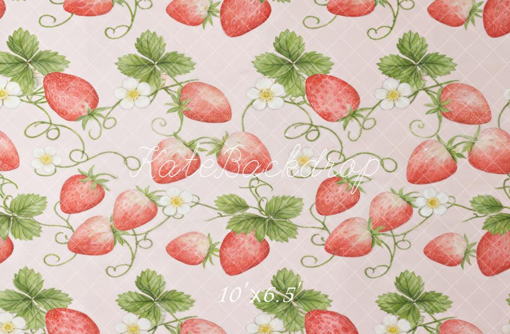 Kate Strawberries Leaves Pattern Fleece Backdrop Designed by GQ - Image 2