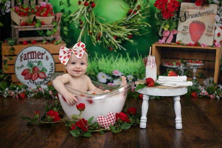 Kate Summer Strawberry White Flower Green Leaves Backdrop - Image 4