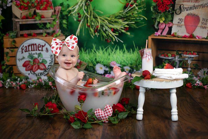 Kate Summer Strawberry White Flower Green Leaves Backdrop - Image 6