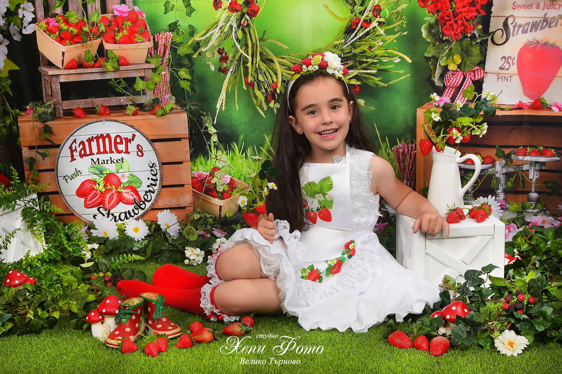 Kate Summer Strawberry White Flower Green Leaves Backdrop - Image 7