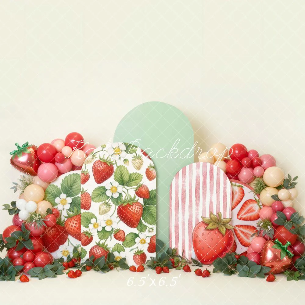 Kate Cake Smash Strawberry Arch Balloons Backdrop Designed by Emetselch - Image 2