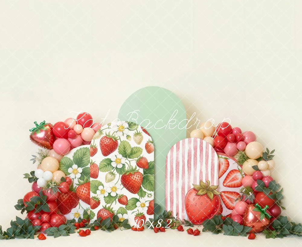 Kate Cake Smash Strawberry Arch Balloons Backdrop Designed by Emetselch - Image 6