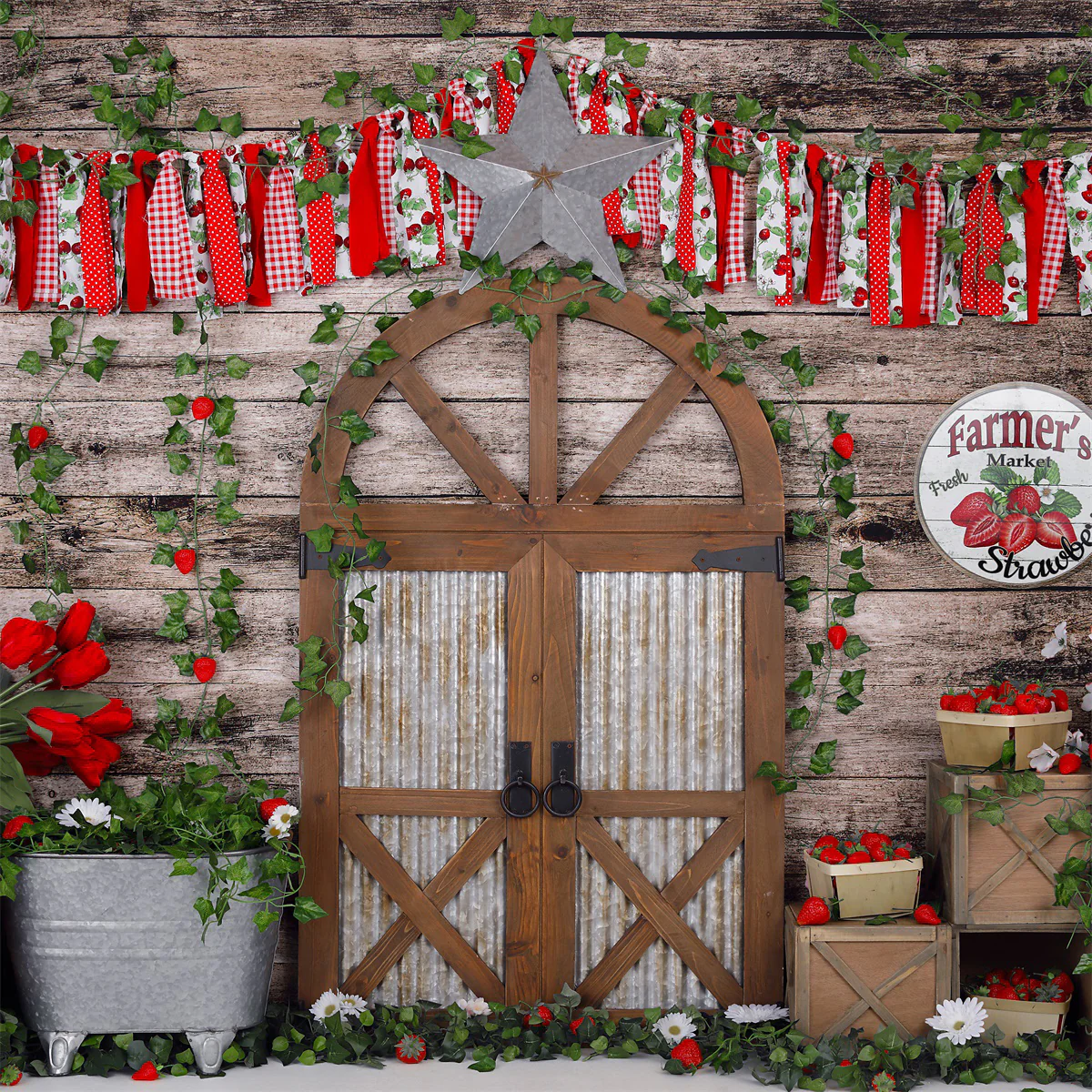 Kate Strawberry Baby Shower Flower Children Backdrop for Photography - Image 3