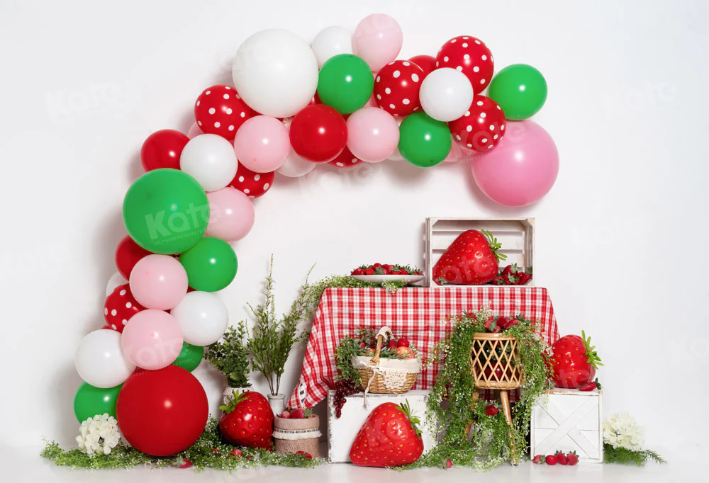Kate Strawberry Balloons Cake Smash Backdrop Designed by Emetselch - Image 2