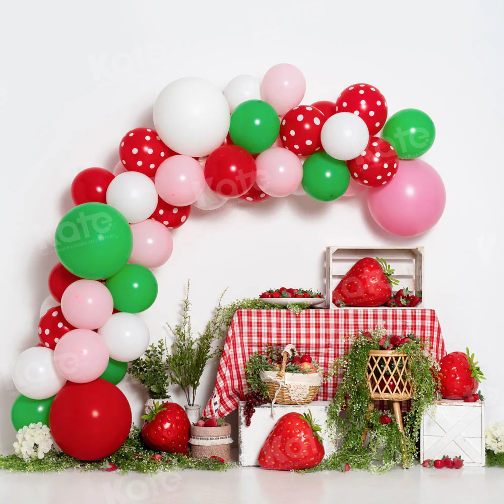 Kate Strawberry Balloons Cake Smash Backdrop Designed by Emetselch - Image 6