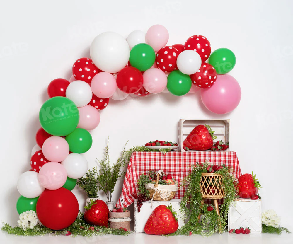 Kate Strawberry Balloons Cake Smash Backdrop Designed by Emetselch - Image 7