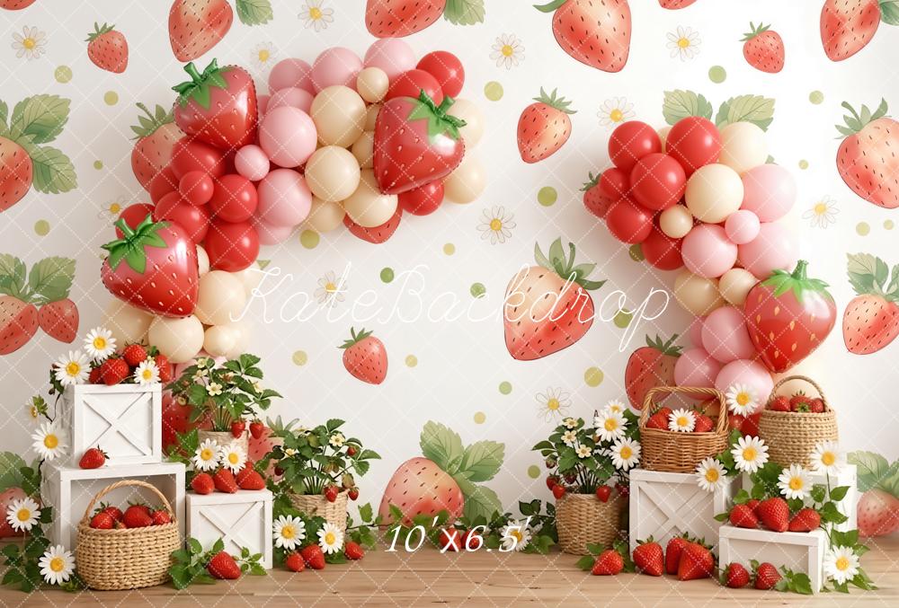 Kate Strawberry Balloons Crates Daisies Fleece Backdrop Designed by Emetselch - Image 2