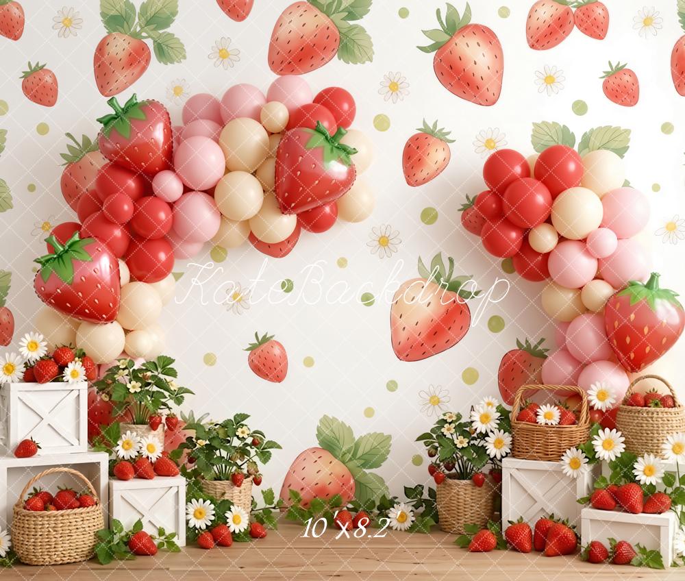Kate Strawberry Balloons Crates Daisies Fleece Backdrop Designed by Emetselch - Image 3