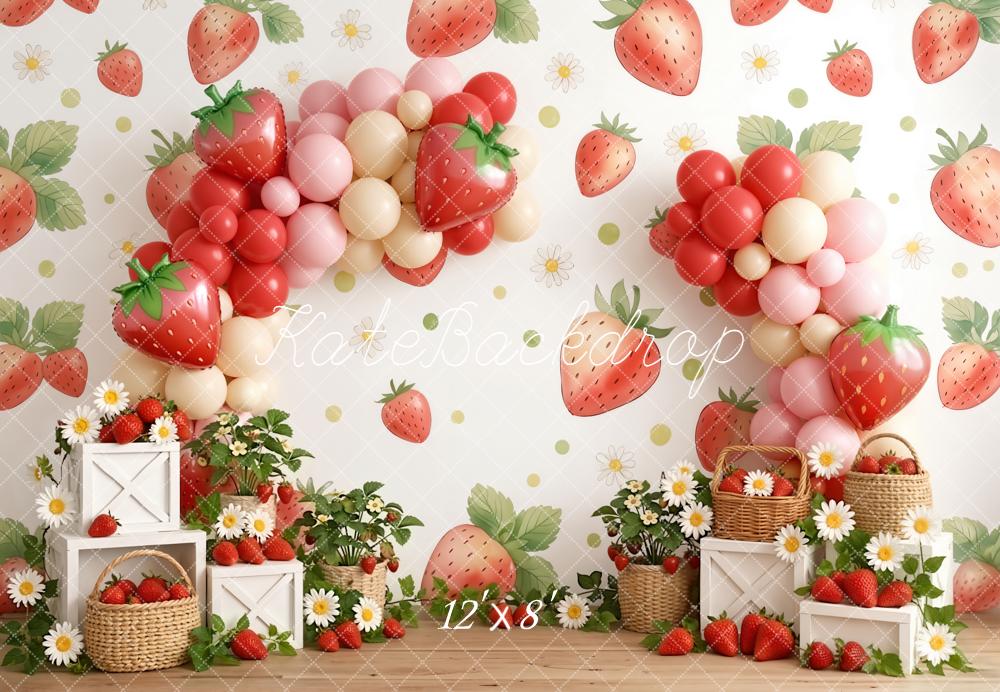 Kate Strawberry Balloons Crates Daisies Fleece Backdrop Designed by Emetselch - Image 4