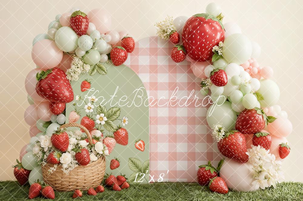 Kate Strawberry Basket Balloons Gingham Backdrop Designed by Emetselch - Image 10