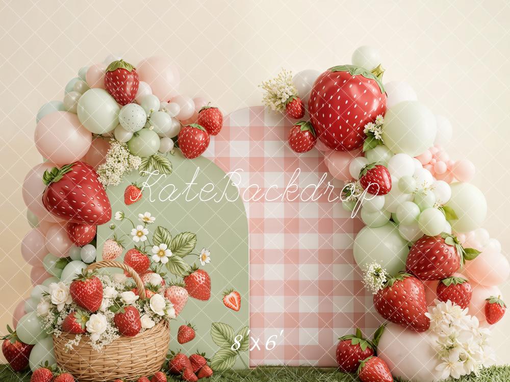 Kate Strawberry Basket Balloons Gingham Backdrop Designed by Emetselch - Image 5