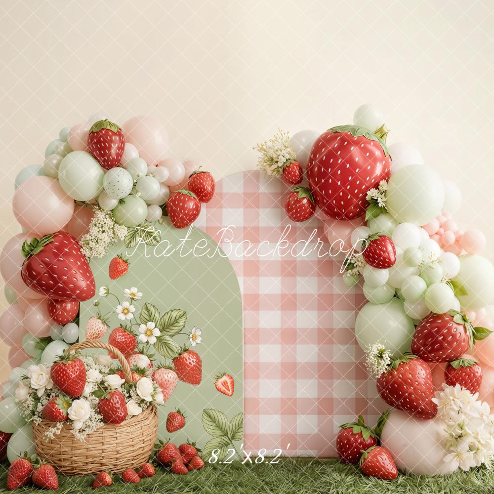 Kate Strawberry Basket Balloons Gingham Backdrop Designed by Emetselch - Image 7