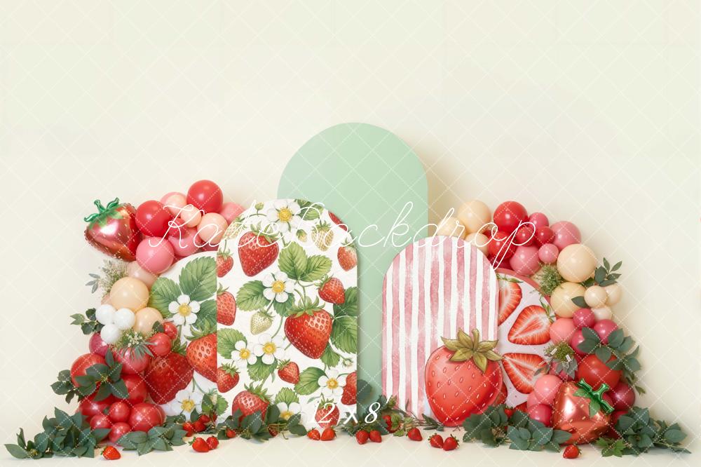 Kate Strawberry Floral Green Arch Fleece Backdrop Designed by Emetselch - Image 4
