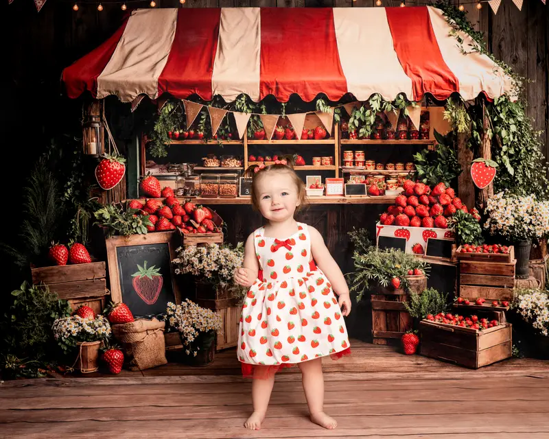 Kate Strawberry Market Stand Rustic Backdrop Designed by Emetselch - Image 2