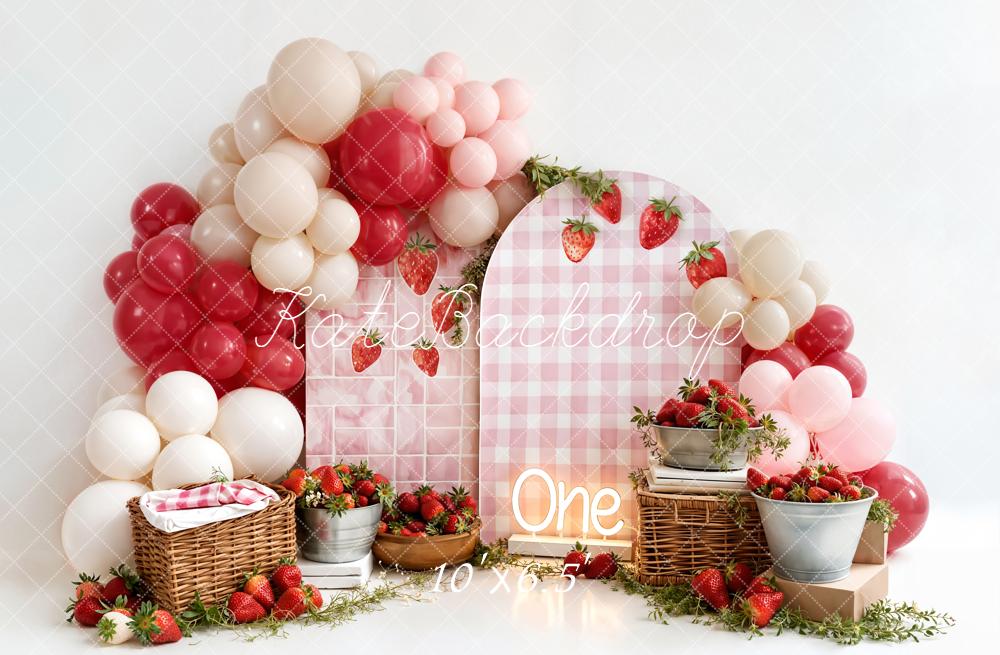 Kate Strawberry Picnic Balloons Gingham Fleece Backdrop Designed by Emstselch - Image 2