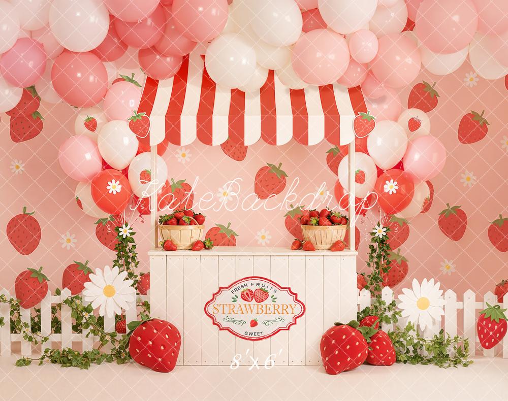 Kate Strawberry Stand Balloons Fleece Backdrop Designed by Emstselch
