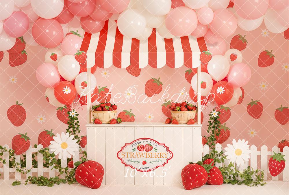 Kate Strawberry Stand Balloons Fleece Backdrop Designed by Emstselch - Image 2