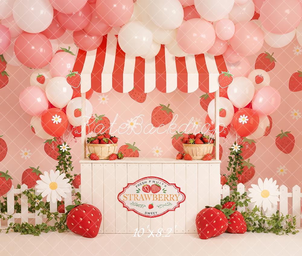 Kate Strawberry Stand Balloons Fleece Backdrop Designed by Emstselch - Image 3