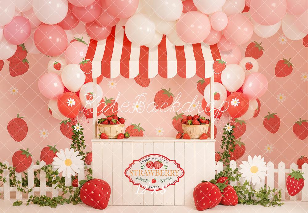 Kate Strawberry Stand Balloons Fleece Backdrop Designed by Emstselch - Image 4