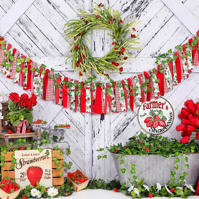 Kate Summer Strawberry White Wooden Board Birthday Backdrop - Image 10
