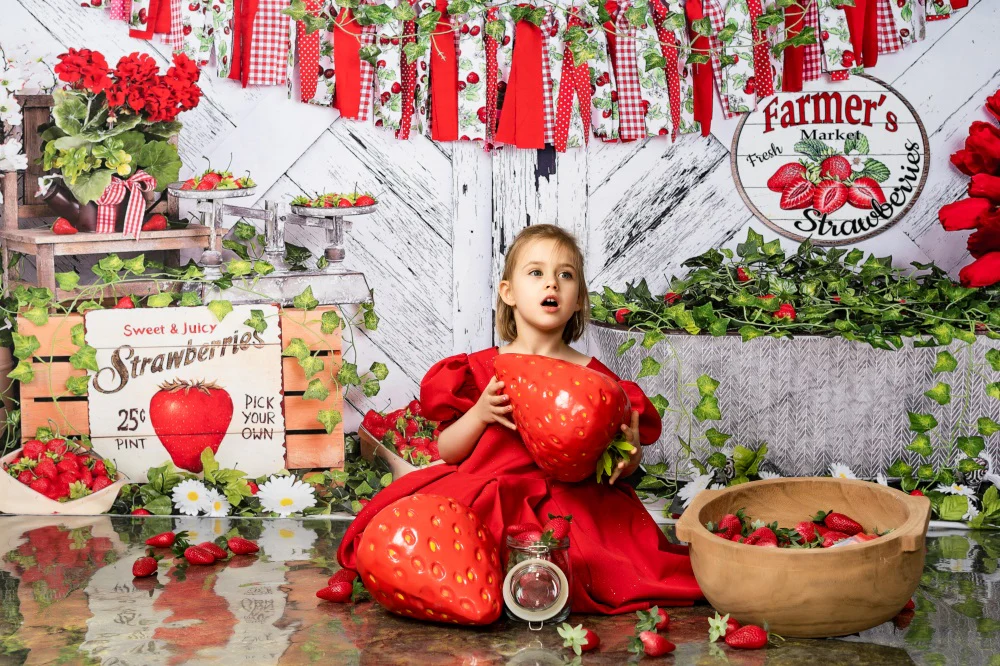 Kate Summer Strawberry White Wooden Board Birthday Backdrop - Image 11