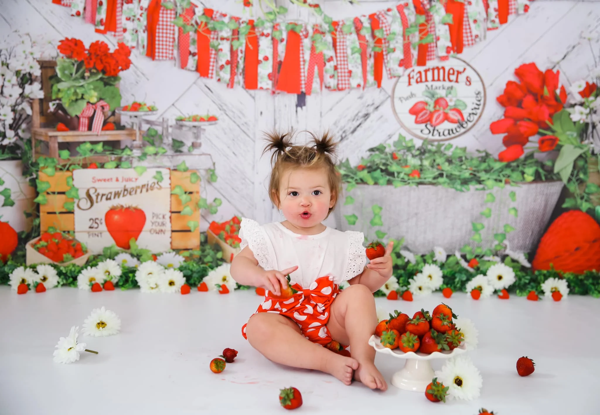 Kate Summer Strawberry White Wooden Board Birthday Backdrop - Image 5