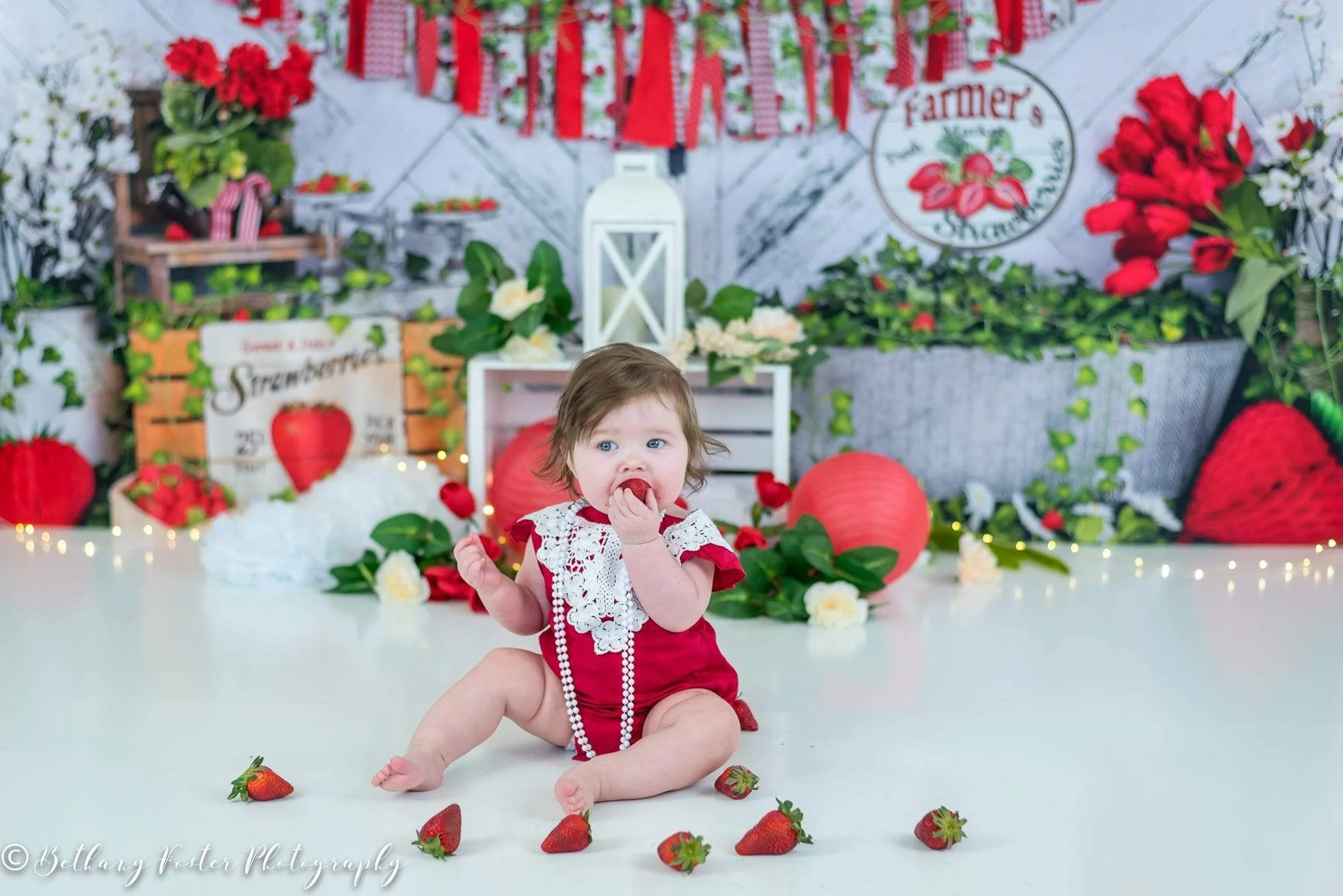 Kate Summer Strawberry White Wooden Board Birthday Backdrop - Image 6