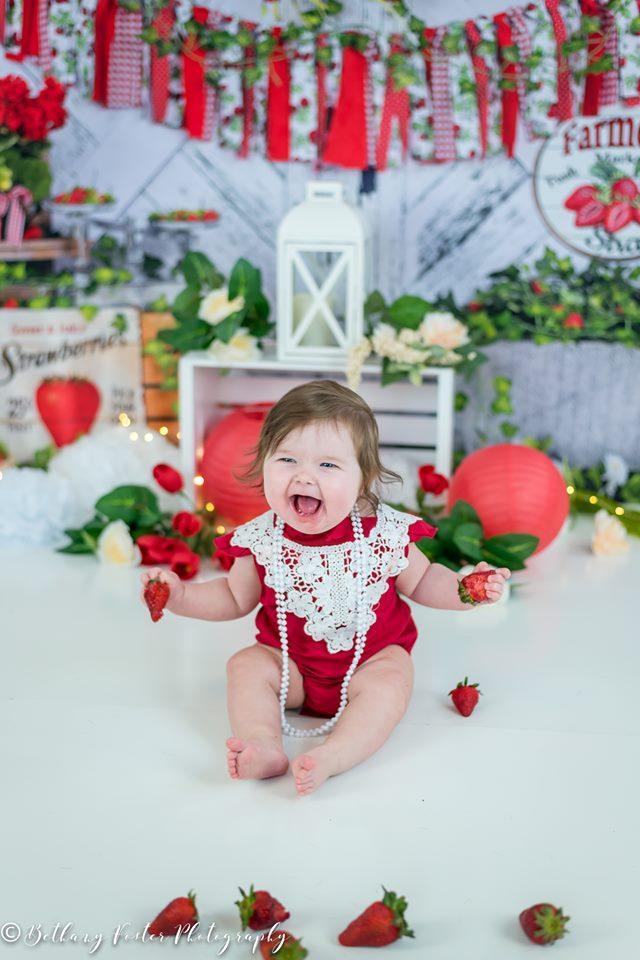 Kate Summer Strawberry White Wooden Board Birthday Backdrop - Image 8