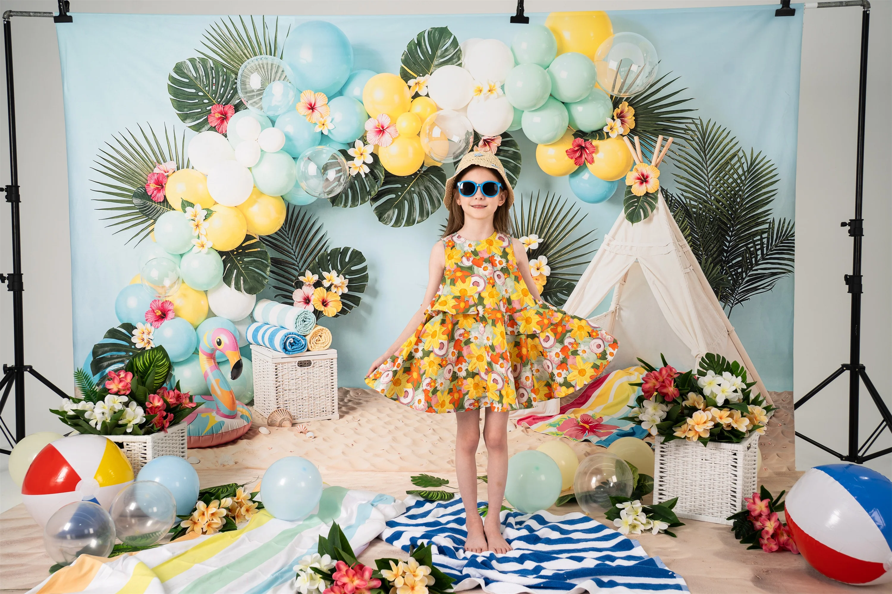 Kate Summer Balloons Tropical Tent Beach Backdrop Designed by Emetselch - Image 3
