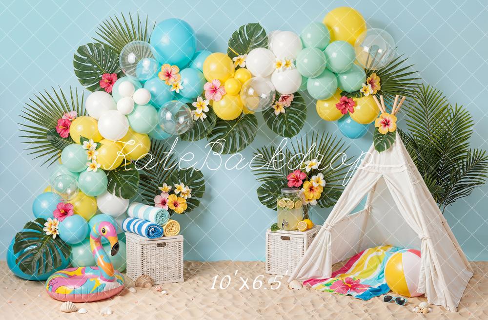 Kate Summer Balloons Palm Leaves Tent Fleece Backdrop Designed by Emetselch - Image 2