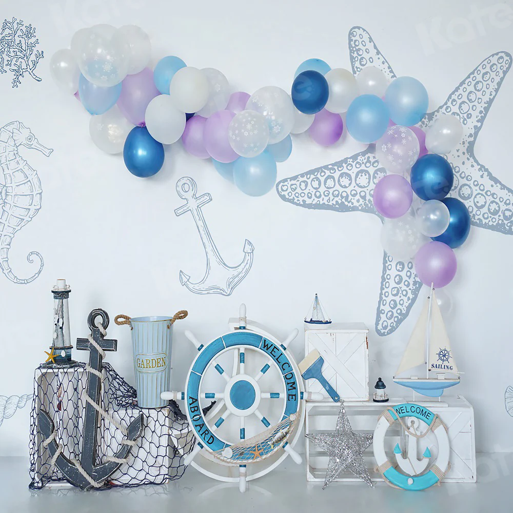 Kate Summer Balloons Sea Go Sailing Backdrop for Photography - Image 2