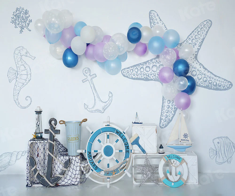 Kate Summer Balloons Sea Go Sailing Backdrop for Photography - Image 3