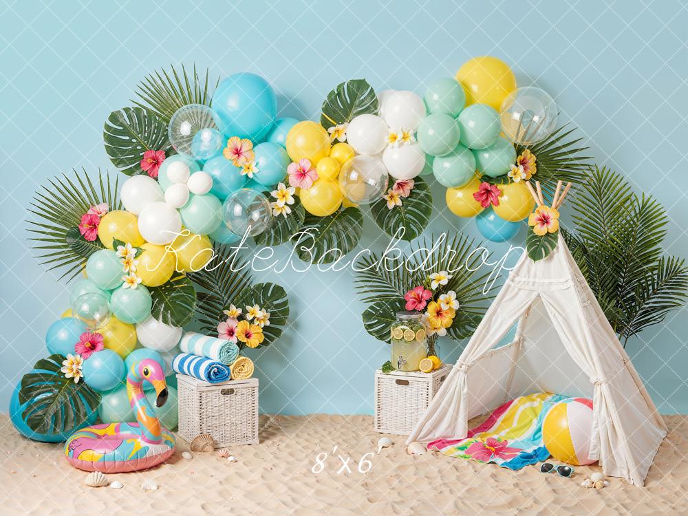 Kate Summer Balloons Tropical Tent Beach Backdrop Designed by Emetselch - Image 5