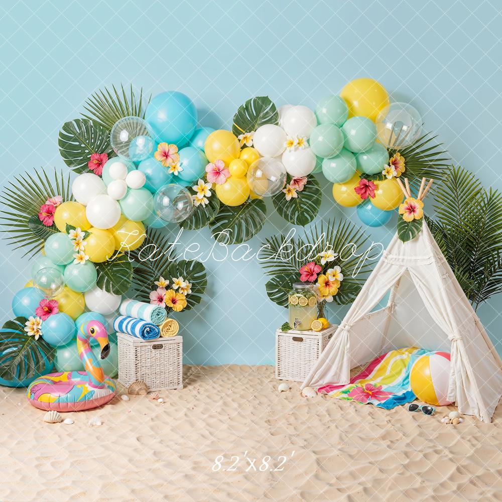 Kate Summer Balloons Tropical Tent Beach Backdrop Designed by Emetselch - Image 7