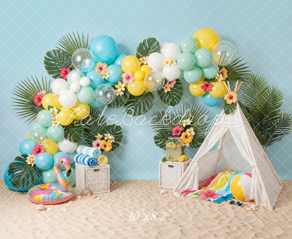 Kate Summer Balloons Tropical Tent Beach Backdrop Designed by Emetselch - Image 8