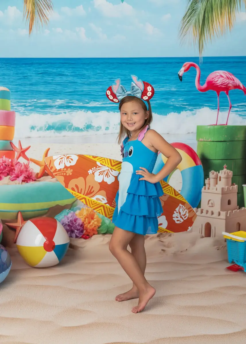 Kate Summer Beach Flamingo Palm Surfboard Backdrop Designed by Kate Image - Image 3