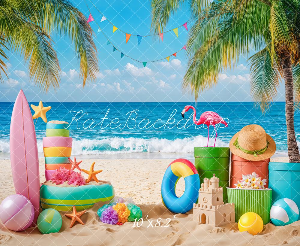 Kate Summer Beach Flamingo Palm Surfboard Backdrop Designed by Kate Image - Image 4