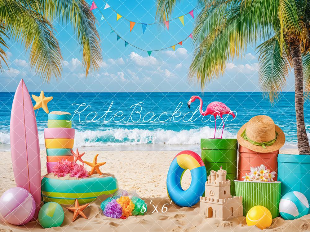Kate Summer Beach Flamingo Palm Surfboard Backdrop Designed by Kate Image - Image 5