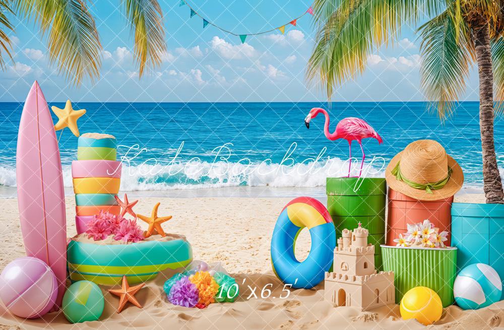 Kate Summer Beach Flamingo Palm Surfboard Backdrop Designed by Kate Image - Image 6