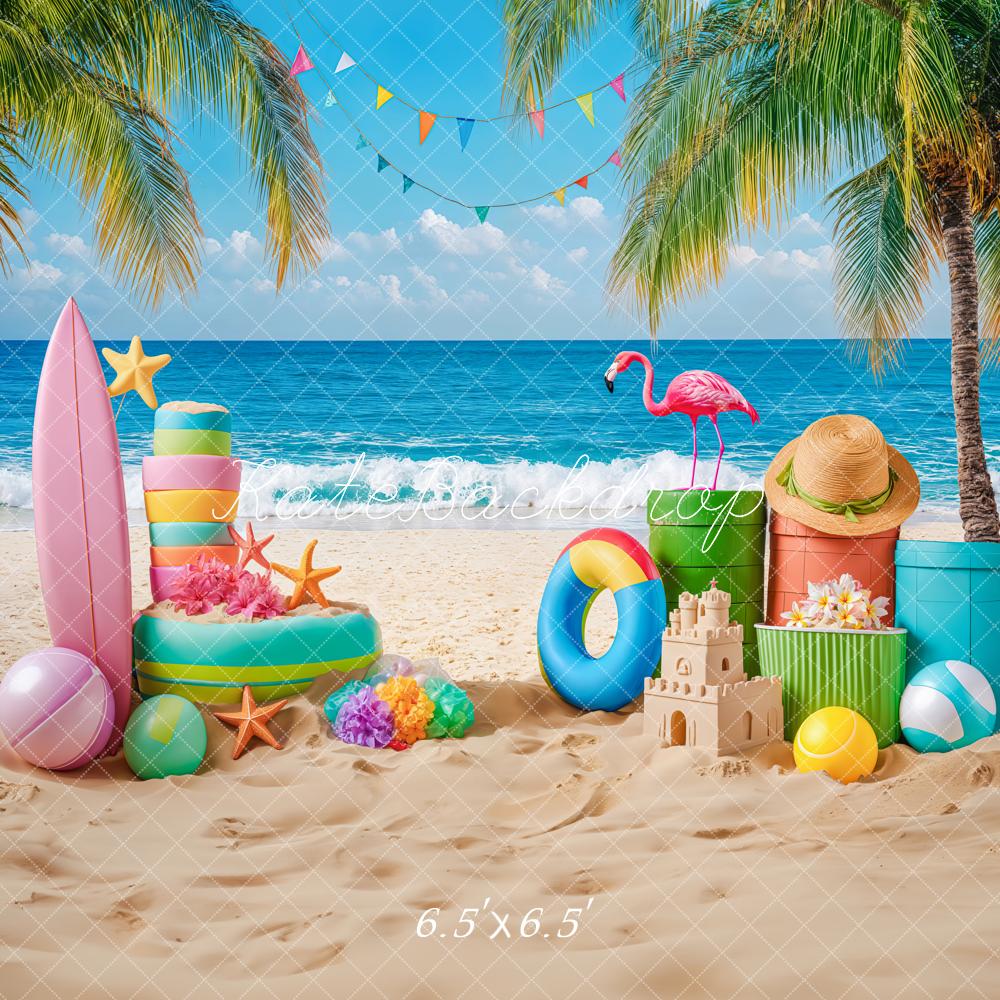 Kate Summer Beach Flamingo Palm Surfboard Backdrop Designed by Kate Image - Image 7