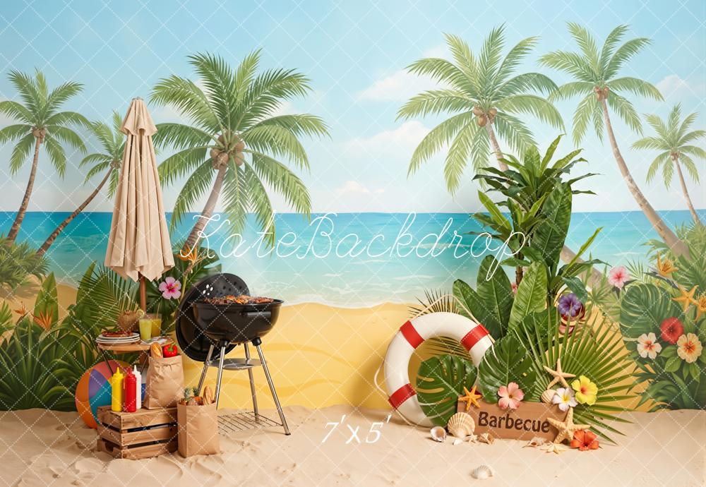 Kate Summer Beach Palm Trees Barbecue Backdrop Designed by Emetselch - Image 2