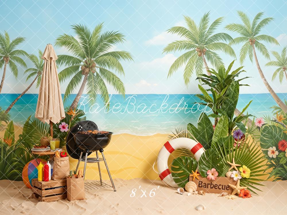 Kate Summer Beach Palm Trees Barbecue Backdrop Designed by Emetselch - Image 5