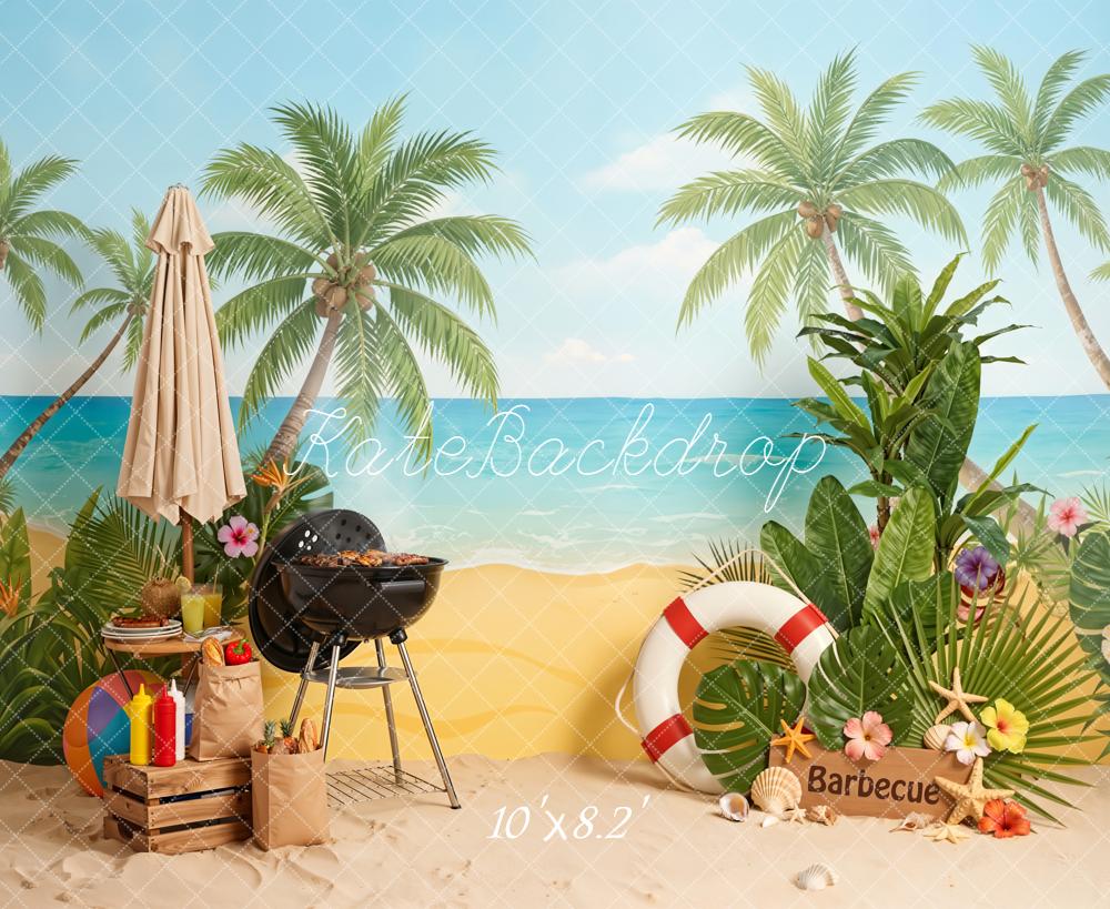 Kate Summer Beach Palm Trees Barbecue Backdrop Designed by Emetselch - Image 8