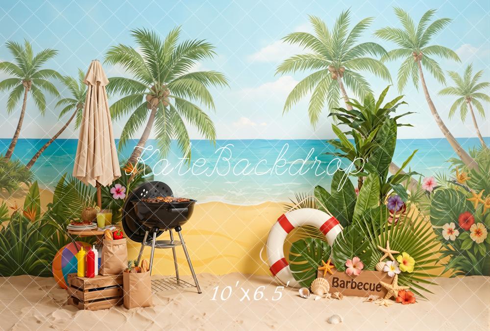 Kate Summer Beach Palm Trees Barbecue Fleece Backdrop Designed by Emetselch - Image 2