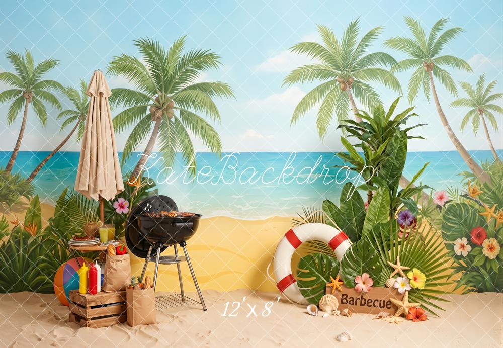 Kate Summer Beach Palm Trees Barbecue Fleece Backdrop Designed by Emetselch - Image 4